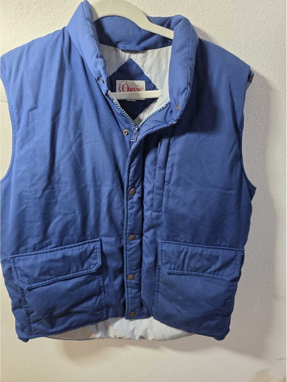 Vintage Orvis Goose Down Puffer Vest Mens Large Blue Full Zip Full Snap